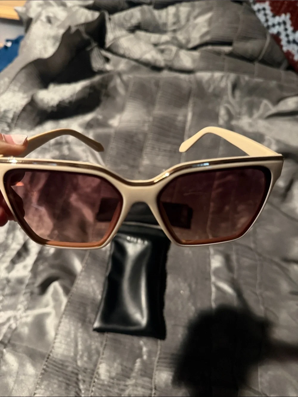 Quay Australia Cream Oversized Square Sunglasses with Brown Lenses